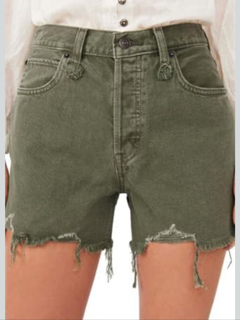 We The Free Olive Green High-Rise Distressed Denim‎ Shorts Size 29